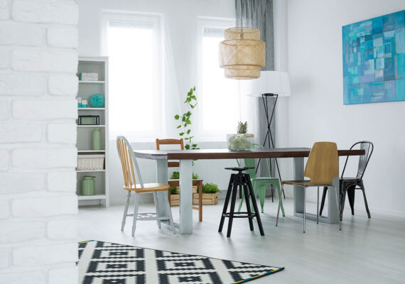 dining room with brick wall py4vnmx