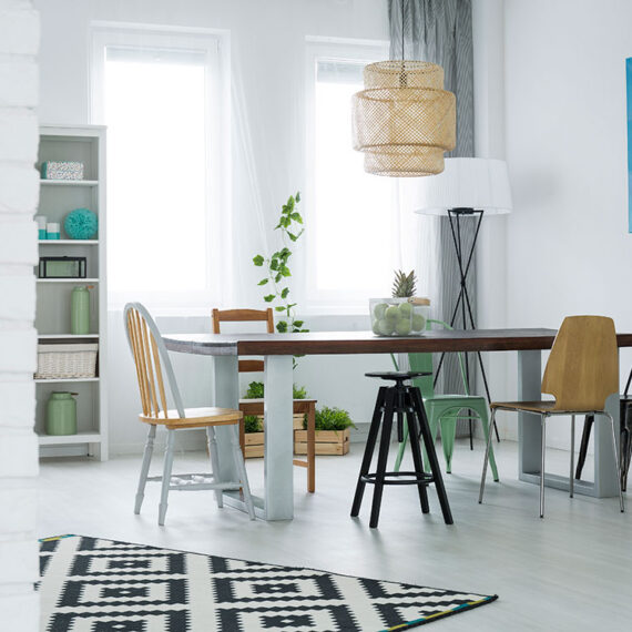 dining room with brick wall py4vnmx
